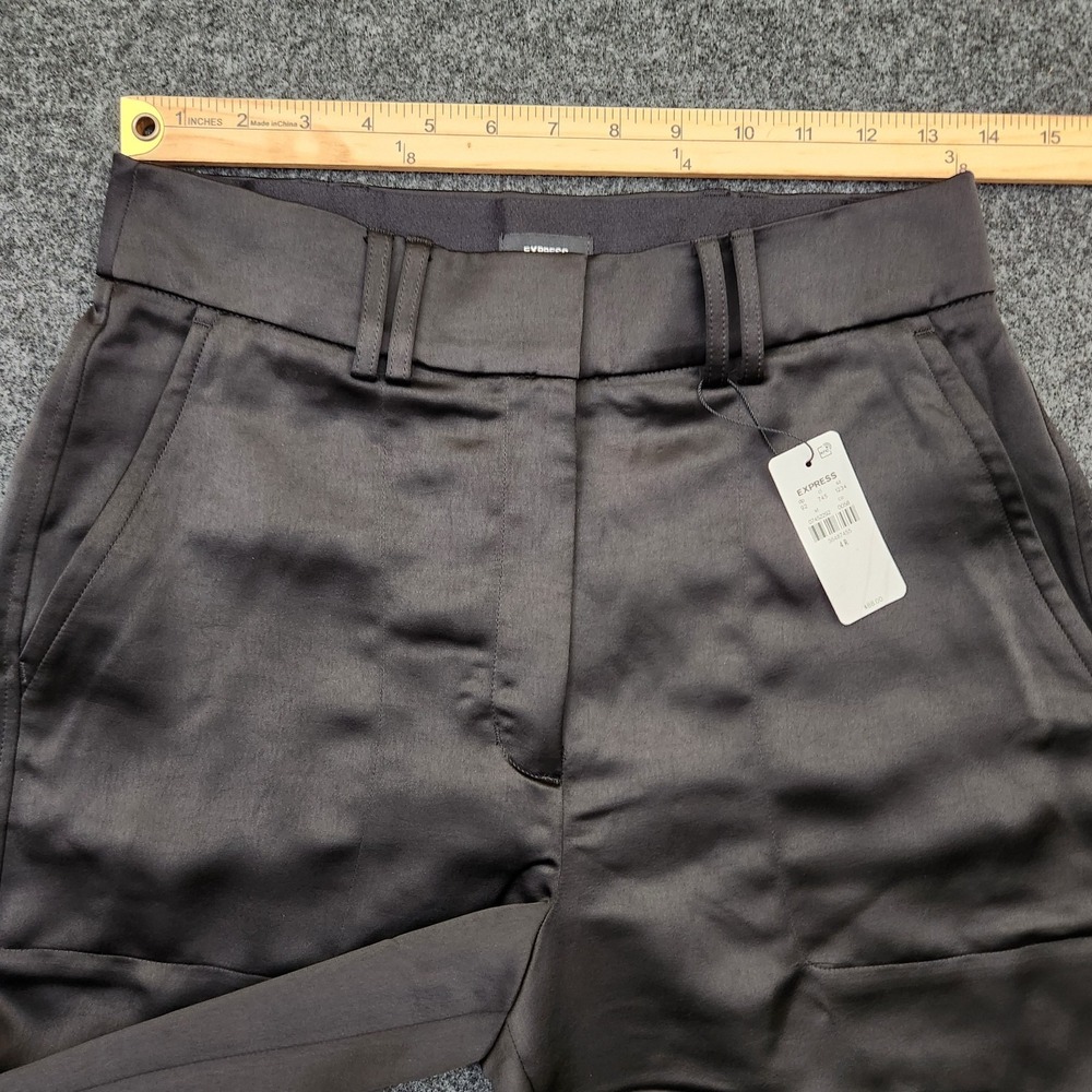 Express Womens 4R Black Super High Waisted Satin Cargo Ankle Pants Corporate - Picture 4 of 11